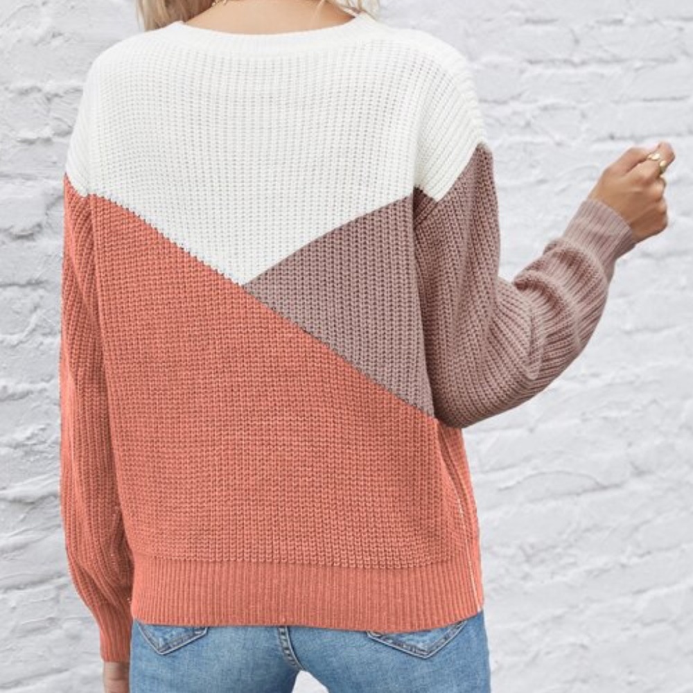 SOLD OUT Multicolor Colorblock Knit Drop Shoulder Long Sleeve Pullover Sweater - Picture 2 of 2